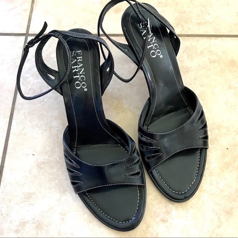 Franco Sarto Black Leather Heeled Sandals